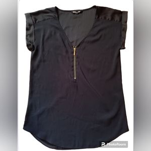 Express Black Dress Tee Shirt Blouse with Gold Quarter zip